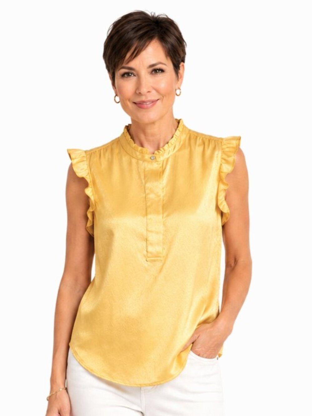 DKNY Butter Yellow Ruffled Sleeveless Top